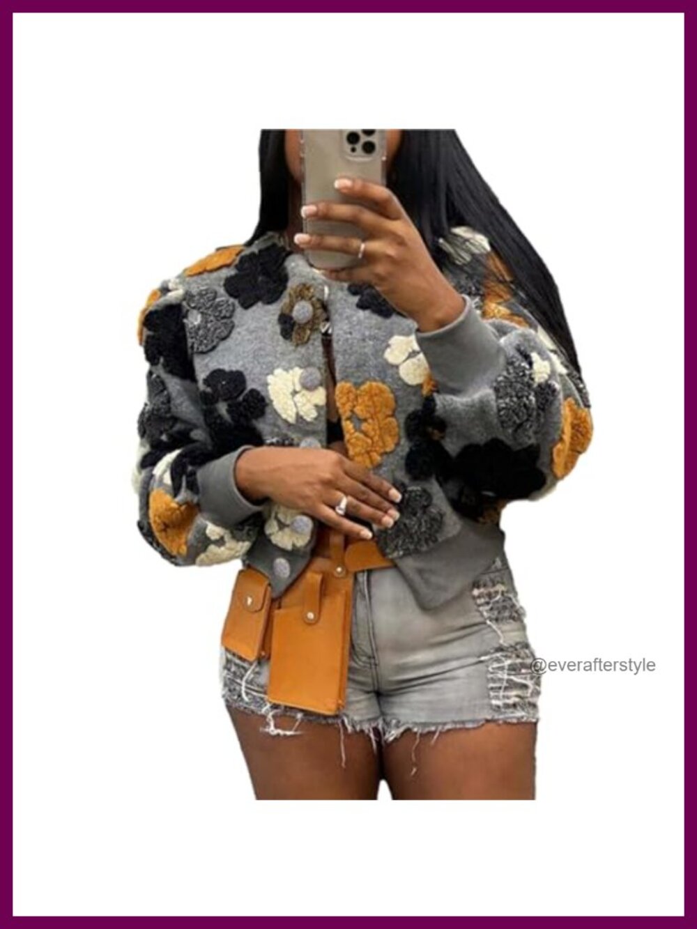 Women's Cropped Floral Print Shacket Bomber Jacket Button Up